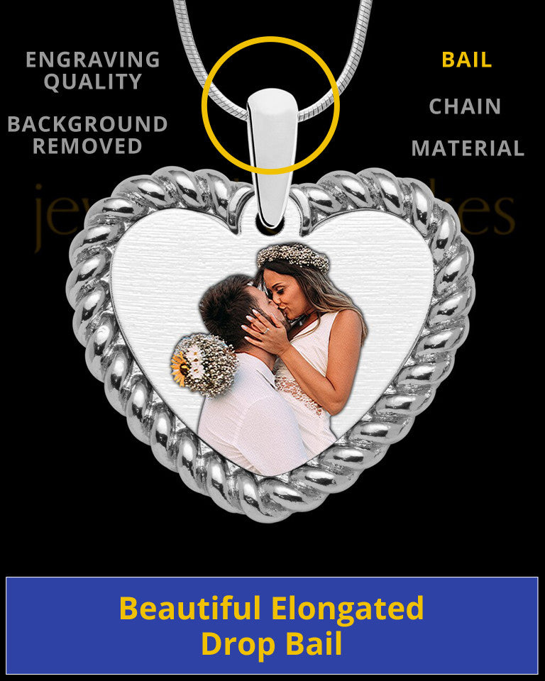 Full Color Silver Framed Heart Photo Engraved Pendant