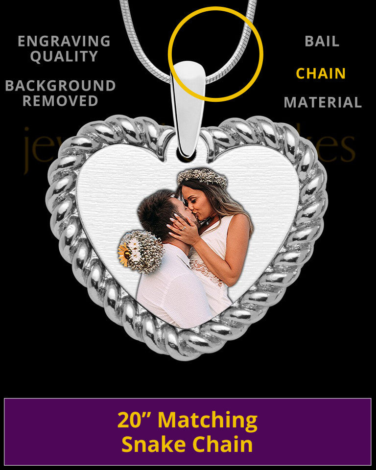 Full Color Silver Framed Heart Photo Engraved Pendant
