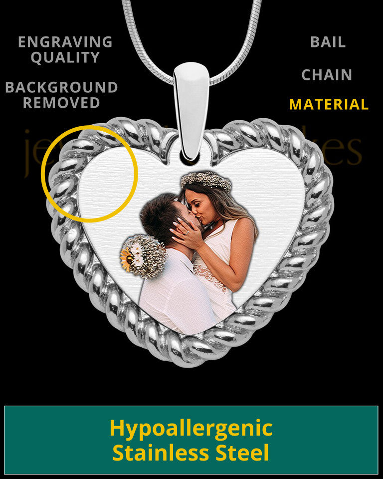 Full Color Silver Framed Heart Photo Engraved Pendant