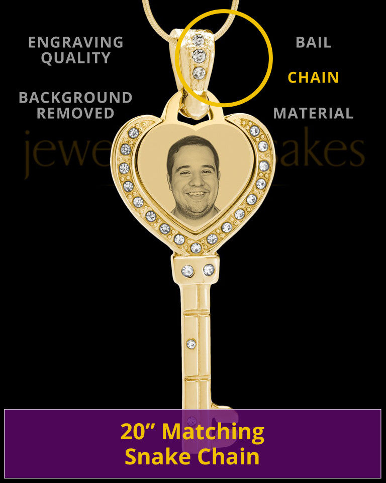 Gold Key To My Heart Photo Engraved Pendant