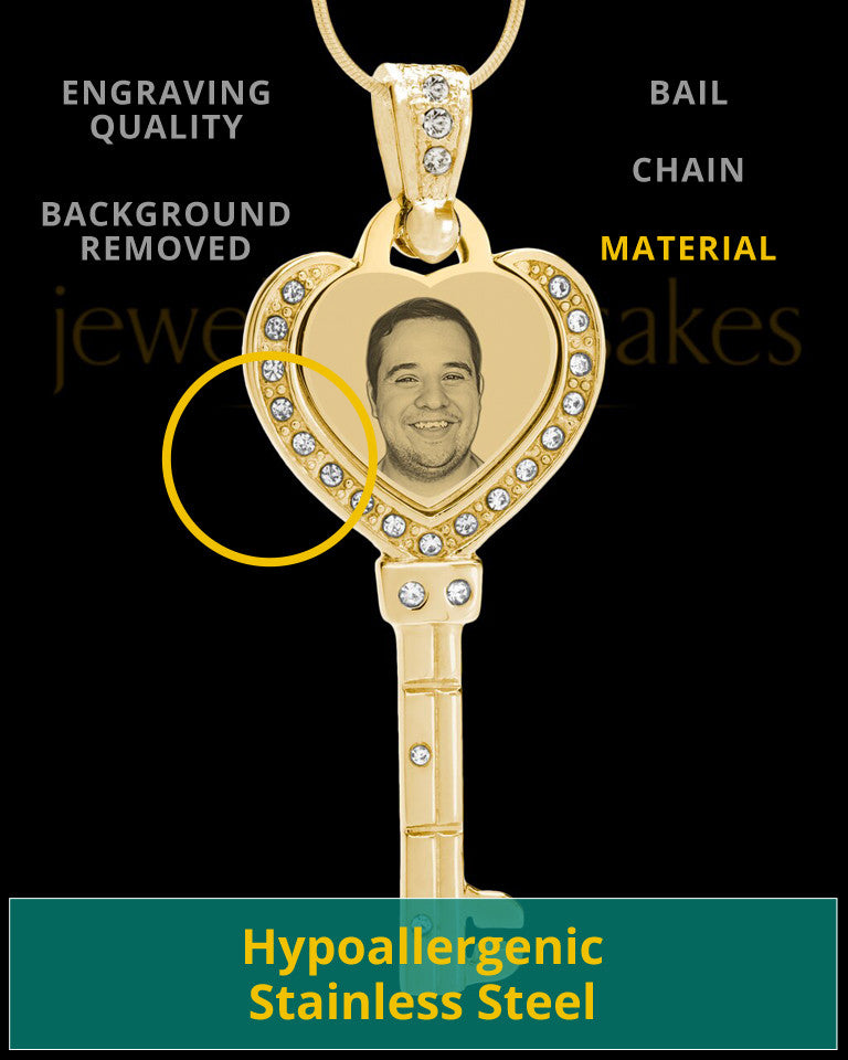 Gold Key To My Heart Photo Engraved Pendant