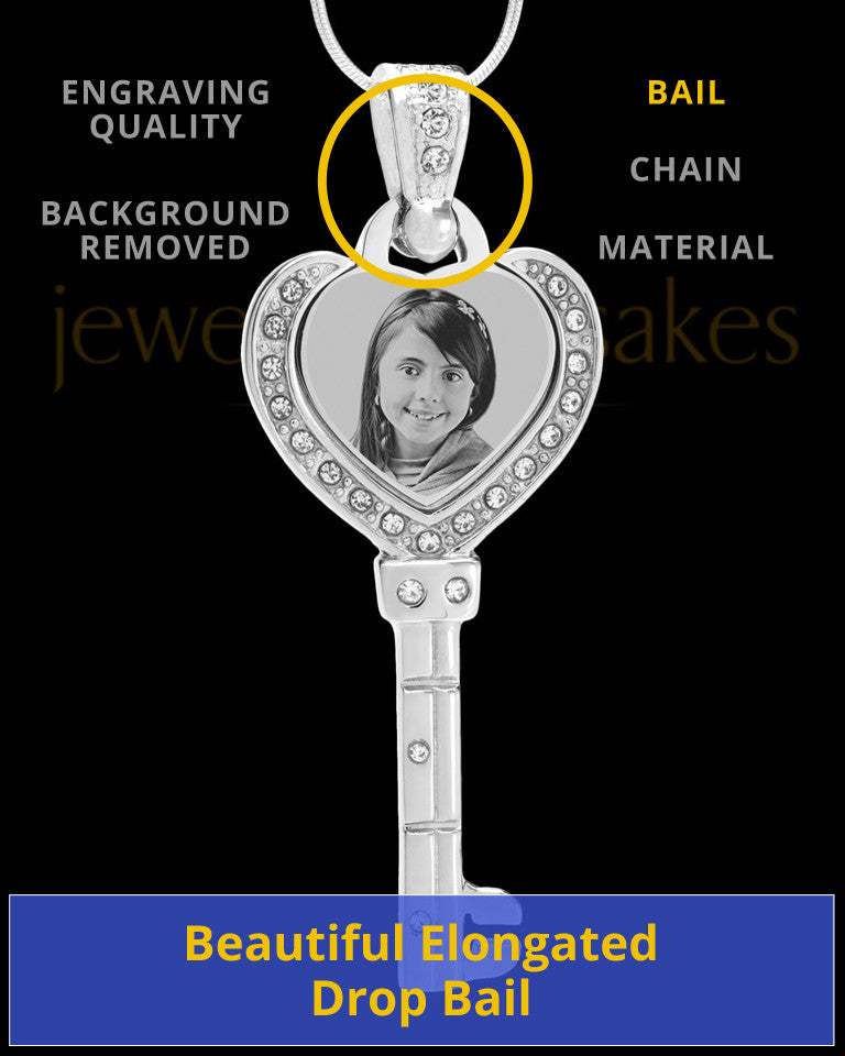 Silver Key To My Heart Photo Engraved Pendant