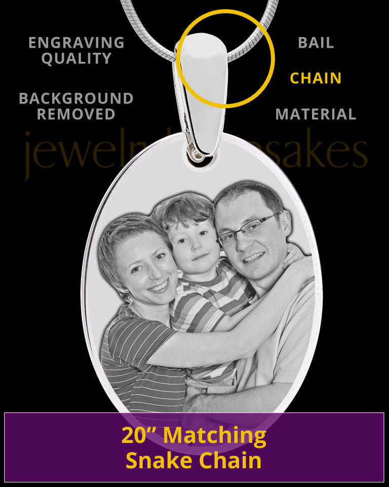 Silver Large Oval Photo Engraved Pendant