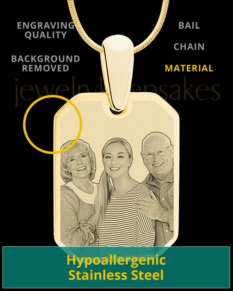 Gold Plated Octagon Photo Engraved Pendant Stainless Steel