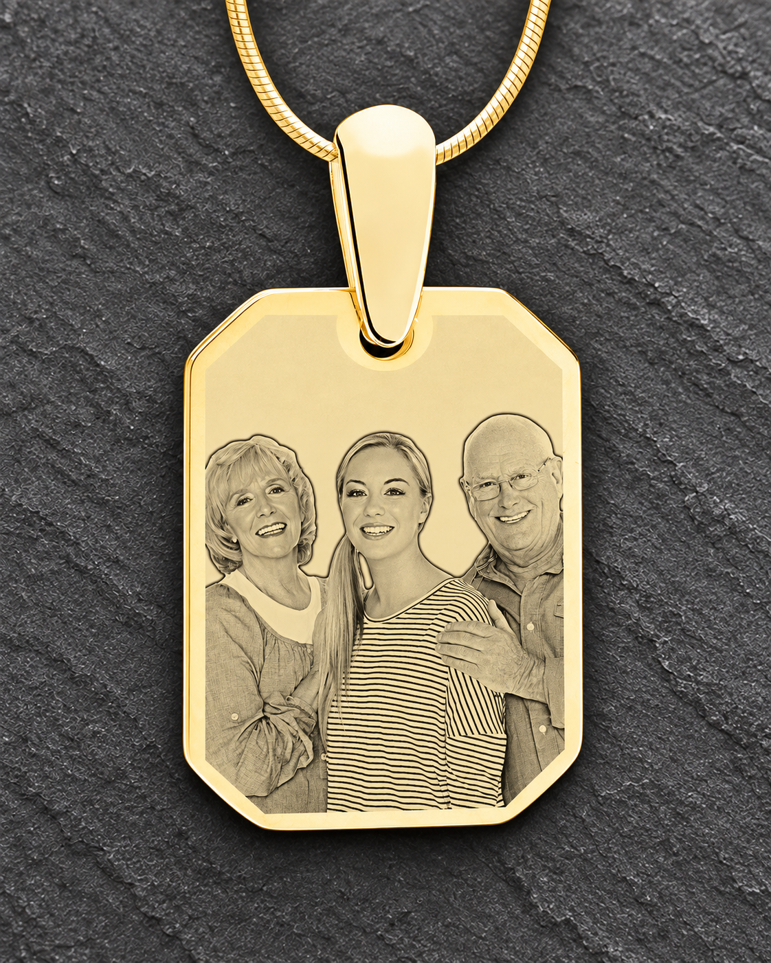 Gold Plated Octagon Photo Engraved Pendant Stainless Steel