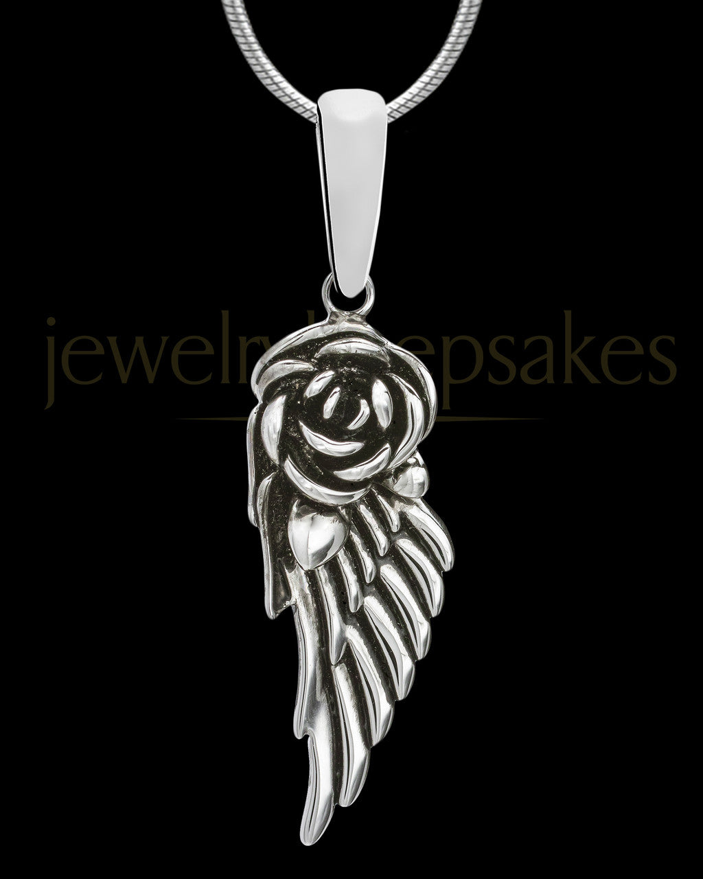 Sterling Silver Flowered Wing Permanently Sealed Waterproof Cremation Pendant