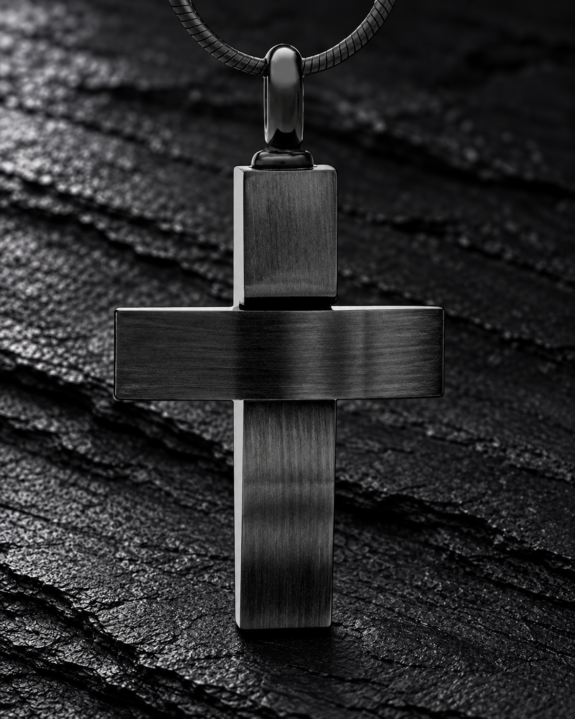Black Finish Cross Urn Necklace For Ashes Stainless Steel