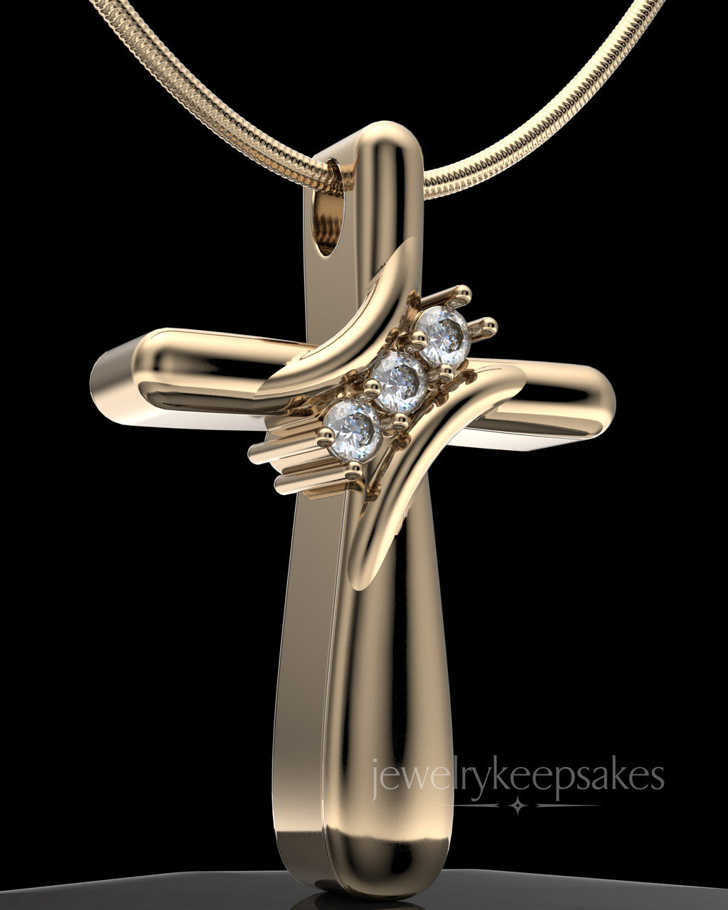 Solid 14K Gold Elegant Cross Permanently Sealed Waterproof Cremation Pendant
