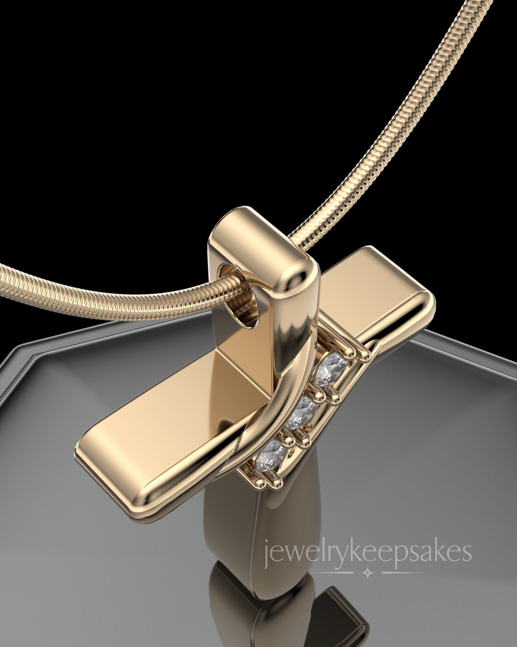 Solid 14K Gold Elegant Cross Permanently Sealed Waterproof Cremation Pendant