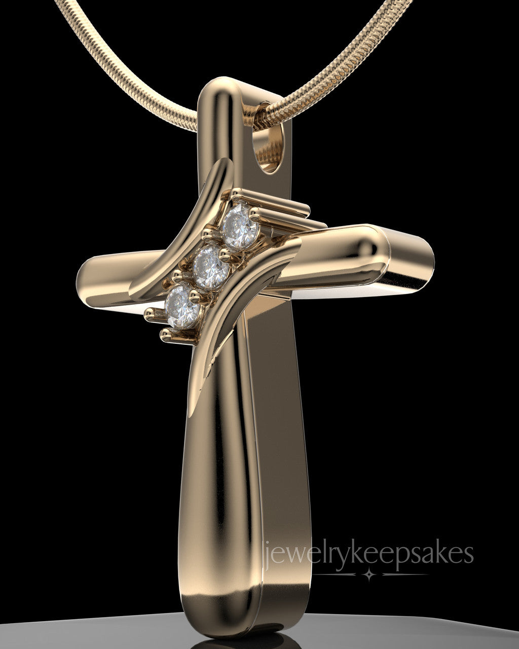 Solid 14K Gold Elegant Cross Permanently Sealed Waterproof Cremation Pendant