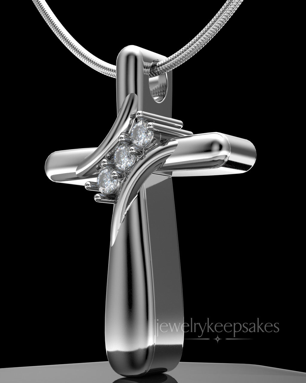 Solid 14k White Gold Elegant Cross Permanently Sealed Waterproof Cremation Pendant