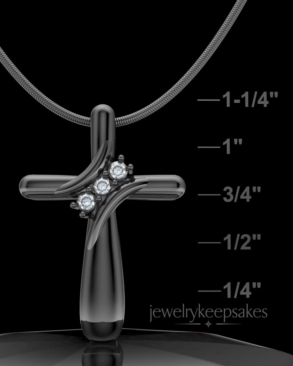 Black Plated over Sterling Elegant Cross Permanently Sealed Waterproof Cremation Pendant