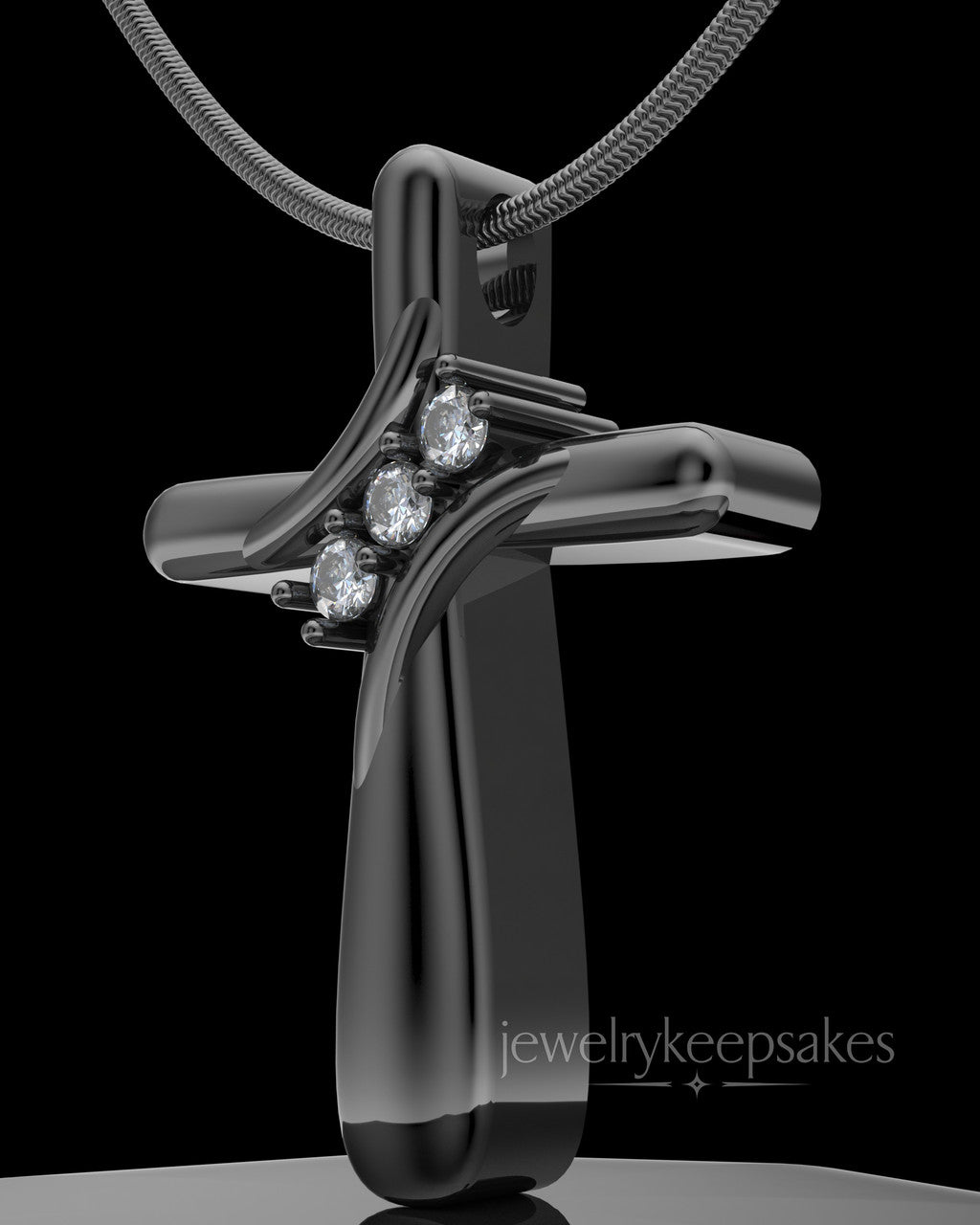 Black Plated over Sterling Elegant Cross Permanently Sealed Waterproof Cremation Pendant