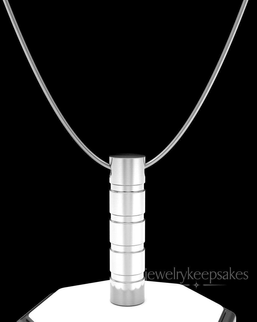 Solid 14K White Gold Stacked Cylinder Permanently Sealed Waterproof Cremation Pendant