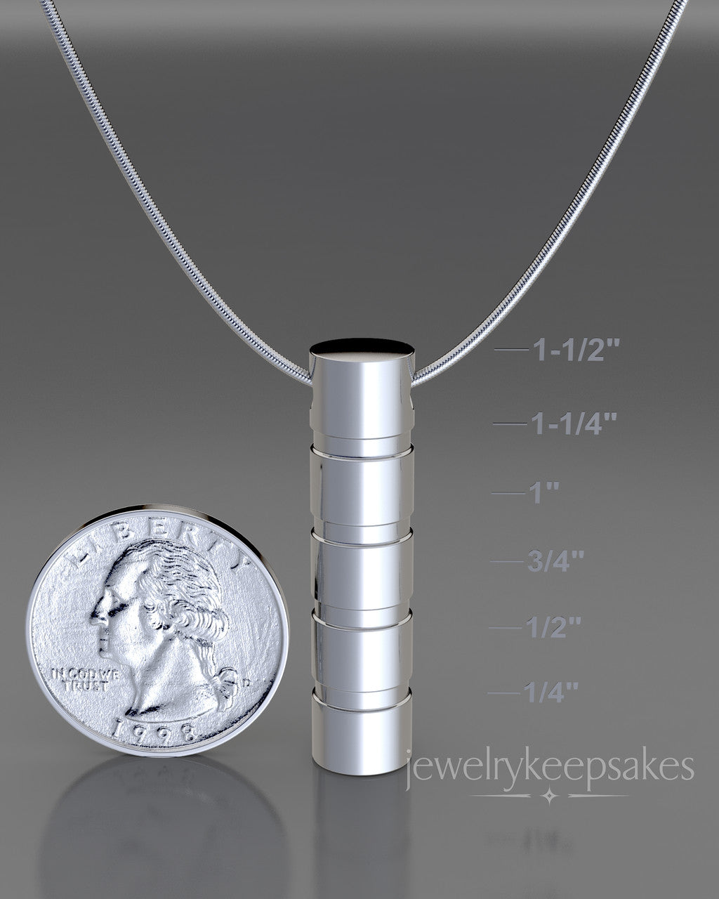 Solid 14K White Gold Stacked Cylinder Permanently Sealed Waterproof Cremation Pendant