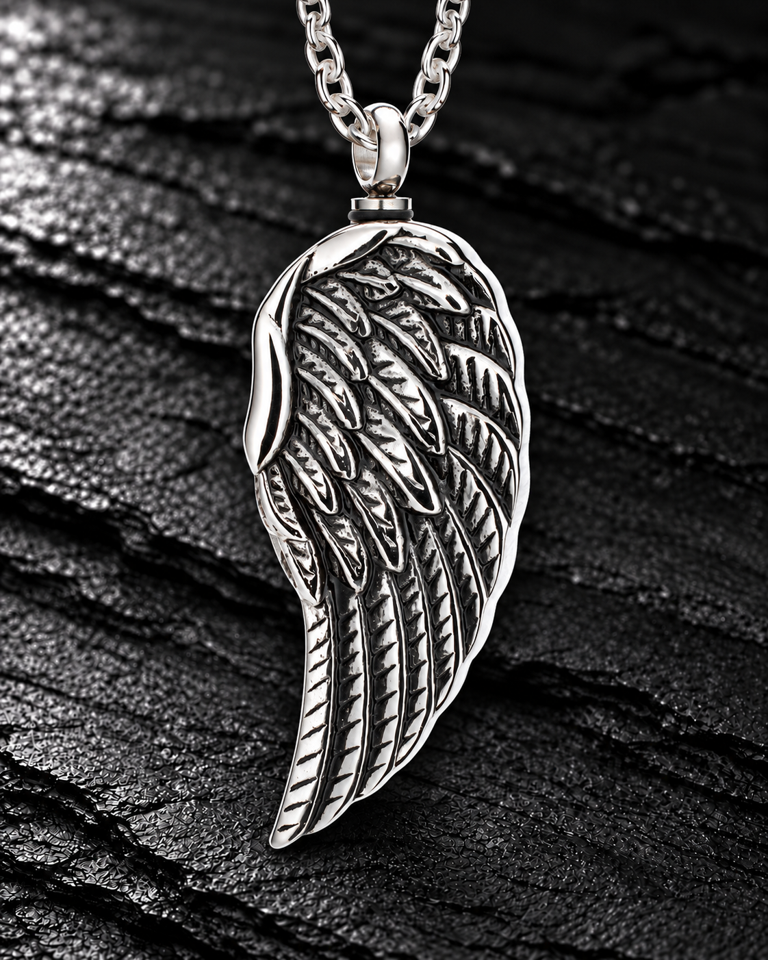 Men's Feathers Cremation Pendant For Ashes Stainless Steel