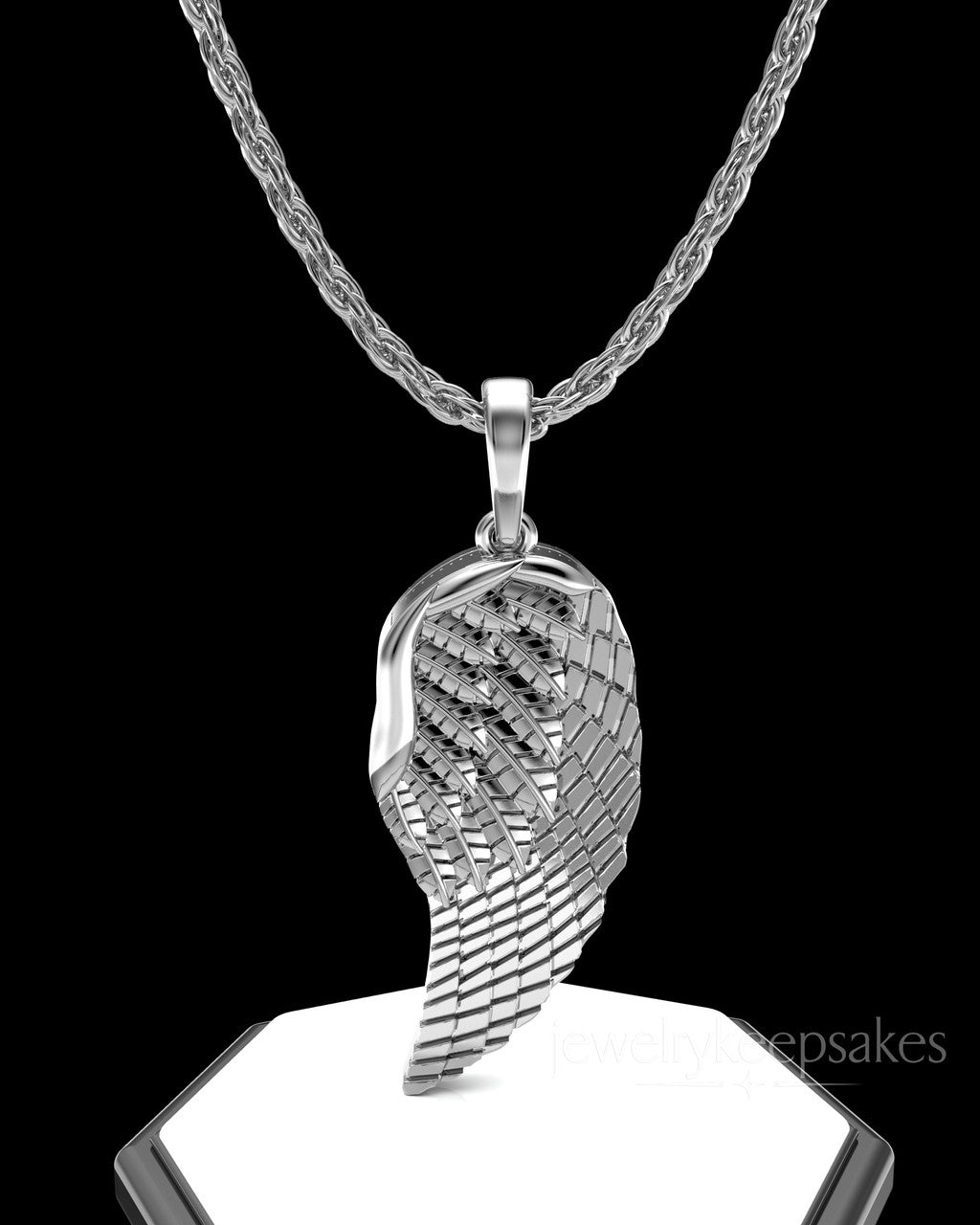 Solid 14K White Gold Plated Feathers Permanently Sealed Waterproof Cremation Pendant