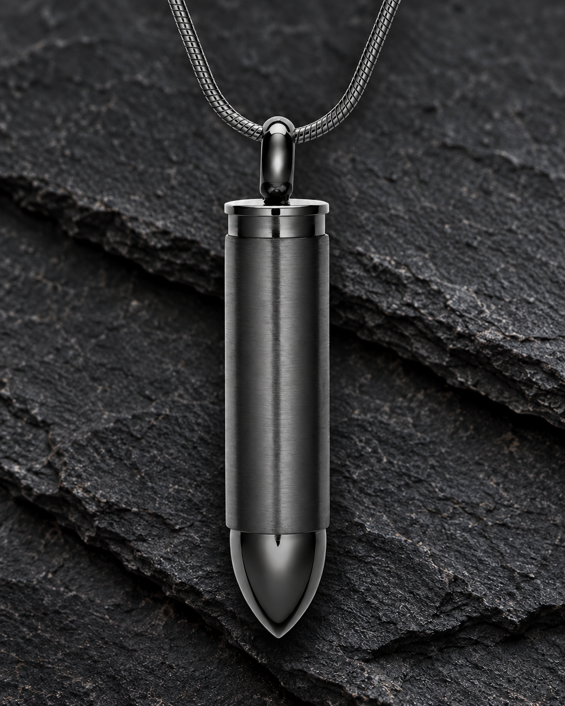 Engravable Black Bullet Cremation Pendant Stainless Steel