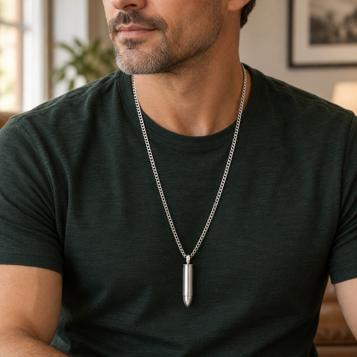 Men's Silver Bulleted Cremation Pendant