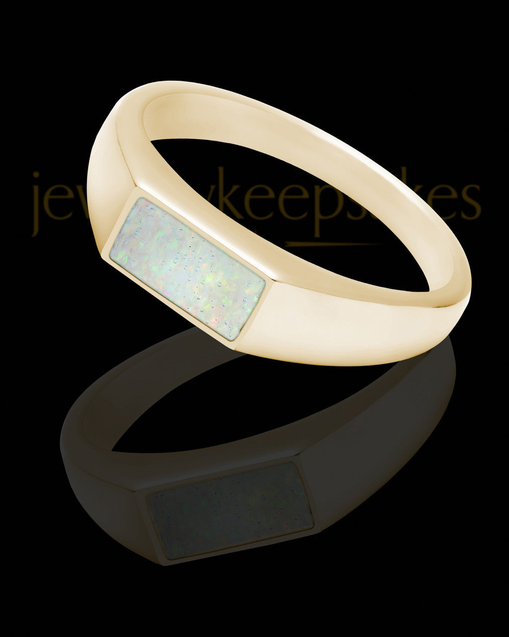 Solid 14K Gold Men's Tacoma Crushed Linen Opal Ash Ring