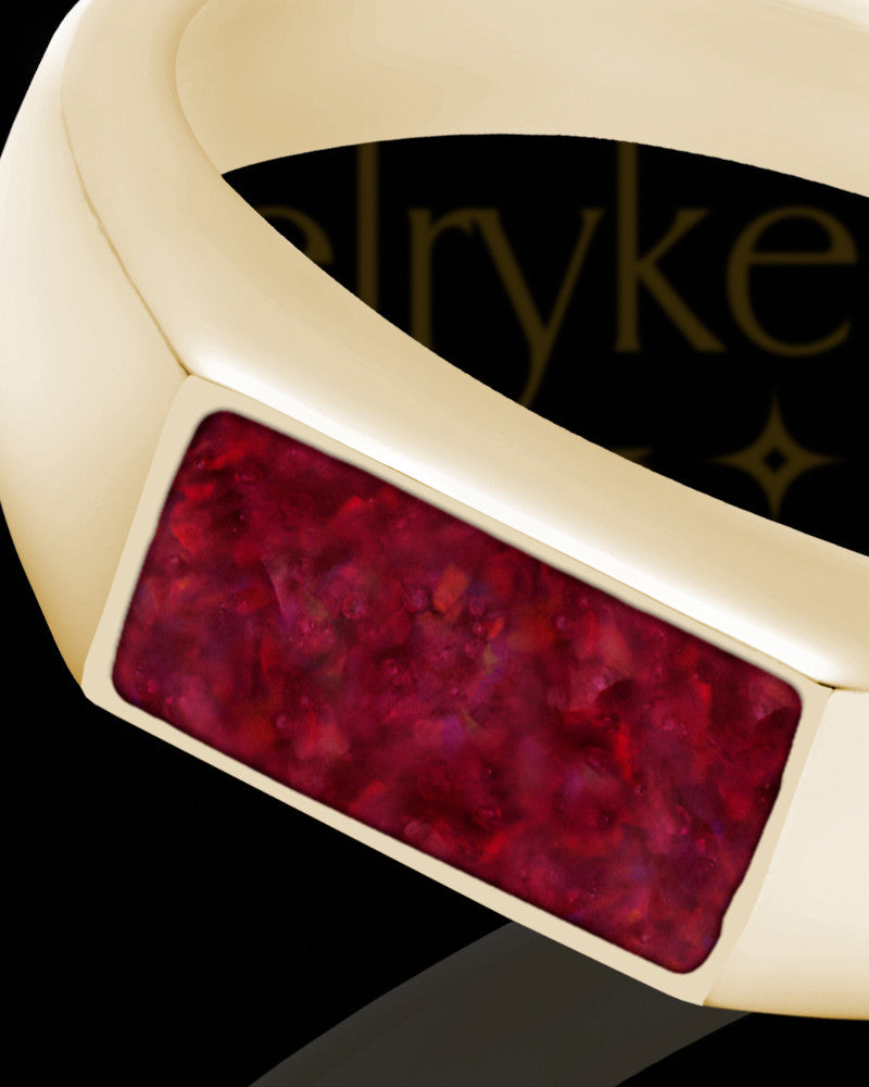 Solid 14K Gold Men's Tacoma Garnet Pearl Opal Ash Ring