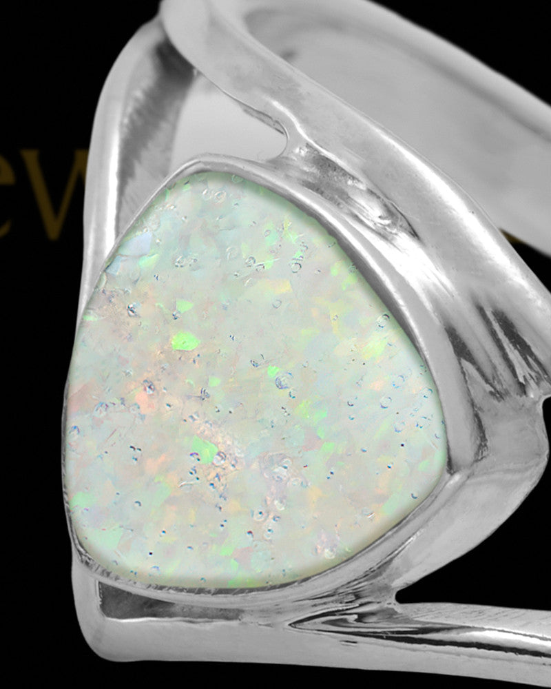 Ladies Tennyson Crushed Linen Opal Silver Ash Ring