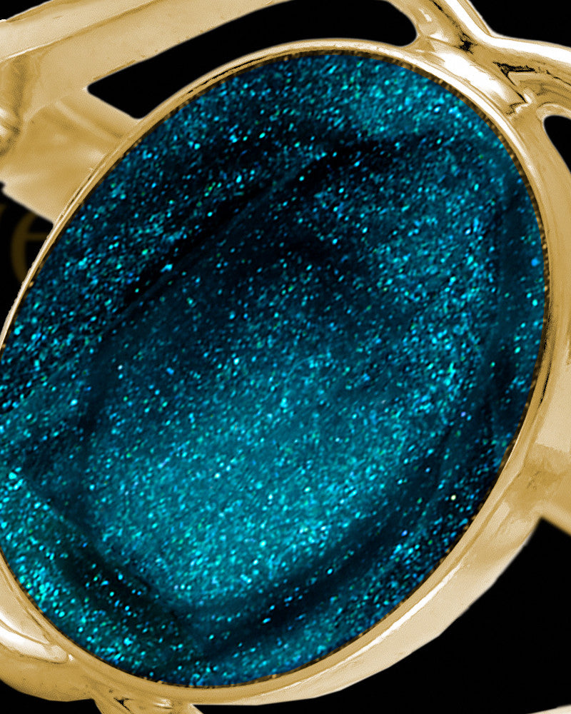 Solid 14K Gold Ladies Yardley with Teal Ash Ring