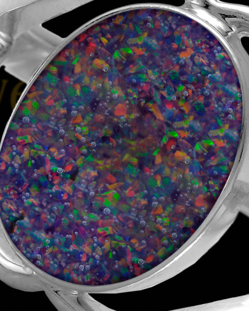 Ladies Yardley Black Blaze Opal Silver Ash Ring