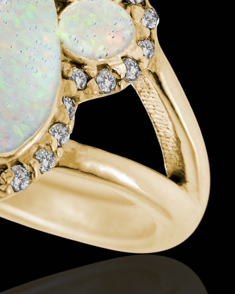 Solid 14K Gold Ladies My Best Friend Paw Print Crushed Linen Opal Ash Ring