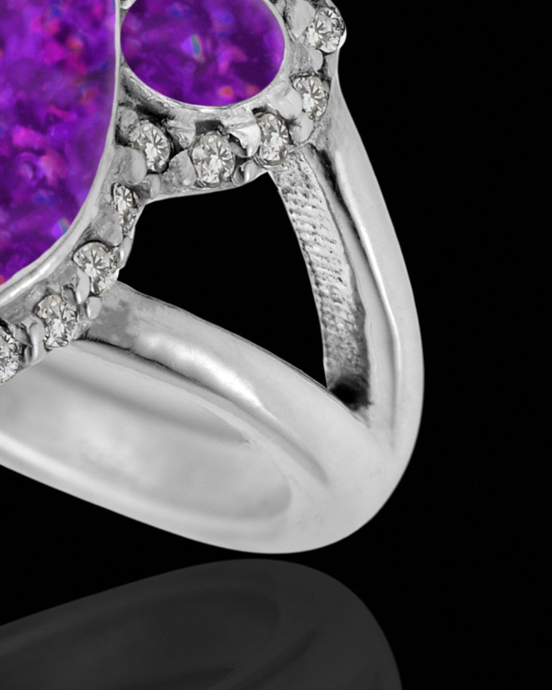 Ladies My Best Friend Paw Print Orchid Pearl Opal Silver Ash Ring