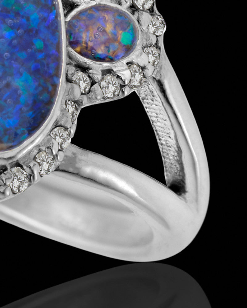 Ladies My Best Friend Paw Print Ocean Tide Opal Silver Ash Ring