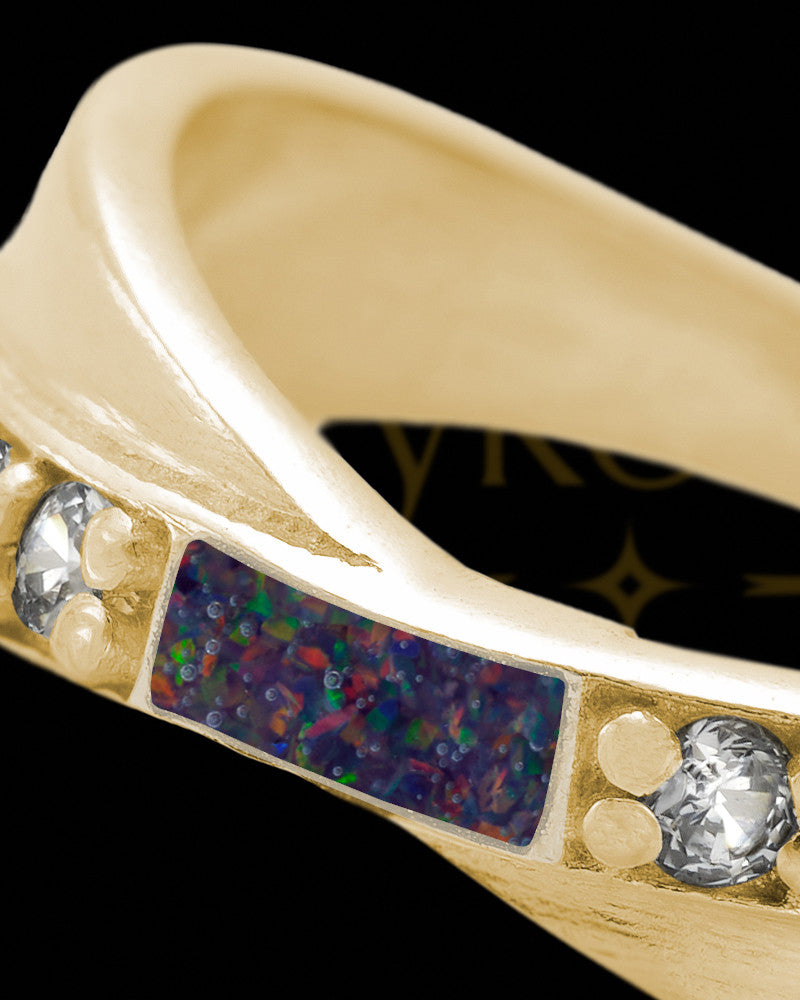 Solid 14K Gold Ladies Botinelli Black Blaze Opal Ash Ring
