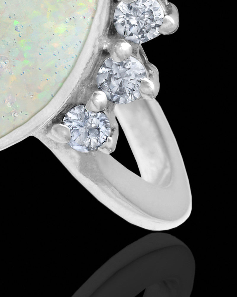Ladies Loyola Crushed Linen Opal Silver Ash Ring