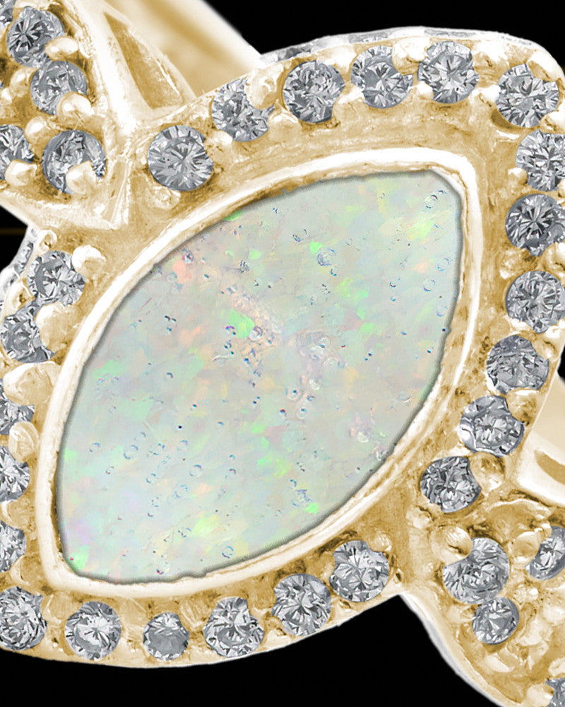 Solid 14K Gold Ladies Prentiss Crushed Linen Opal Ash Ring