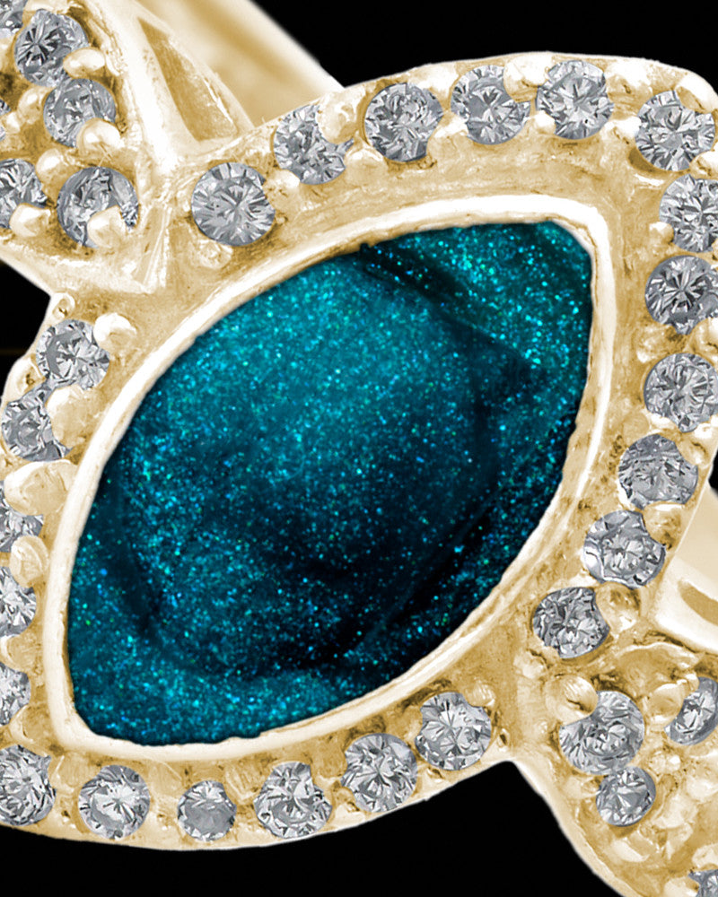 Solid 14K Gold Ladies Prentiss with Teal Ash Ring