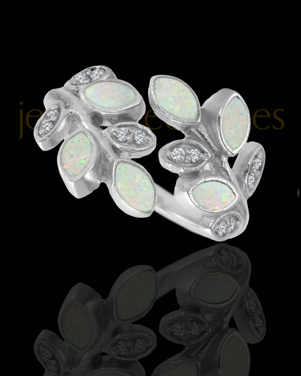 Ladies Felicity Crushed Linen Opal Silver Ash Ring