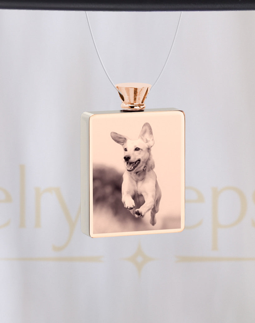 Photo Engraved Rectangle Rose Gold Plated Pet Ash Reflection Pendant