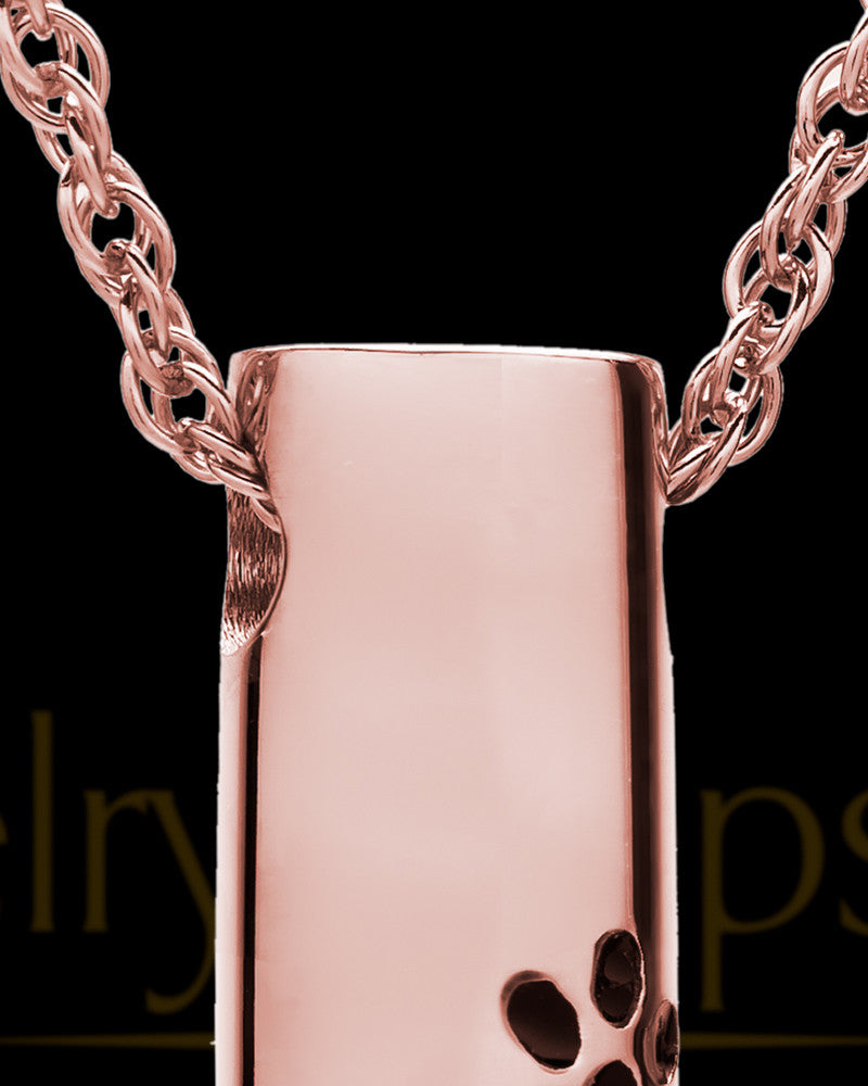 Pet Ash Pendant 14K Rose Gold Paw Cylinder Keepsake
