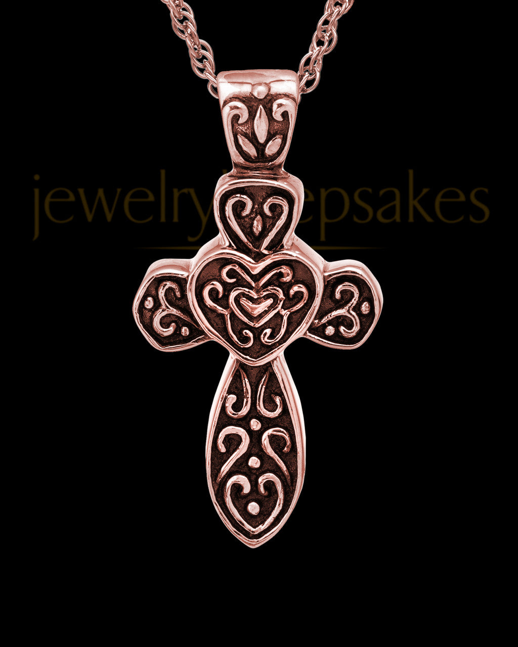 Cremation Pendant 14K Rose Gold Cathedral Cross Keepsake