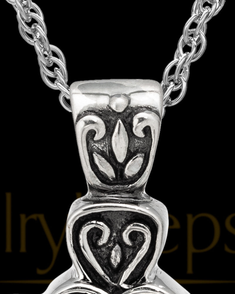 Cremation Pendant 14K White Gold Cathedral Cross Keepsake