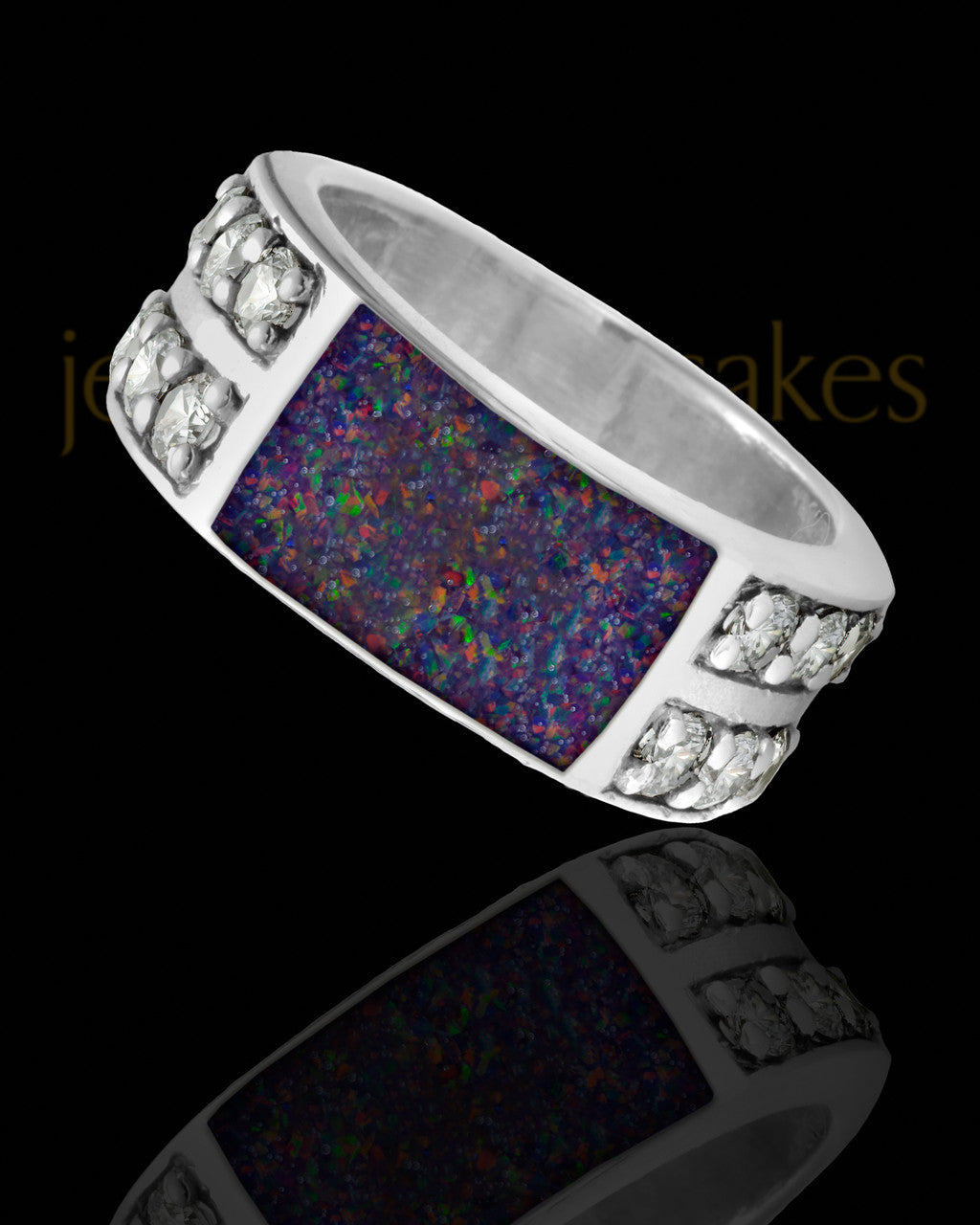 Men's Lennox Black Blaze Opal Silver Ash Ring