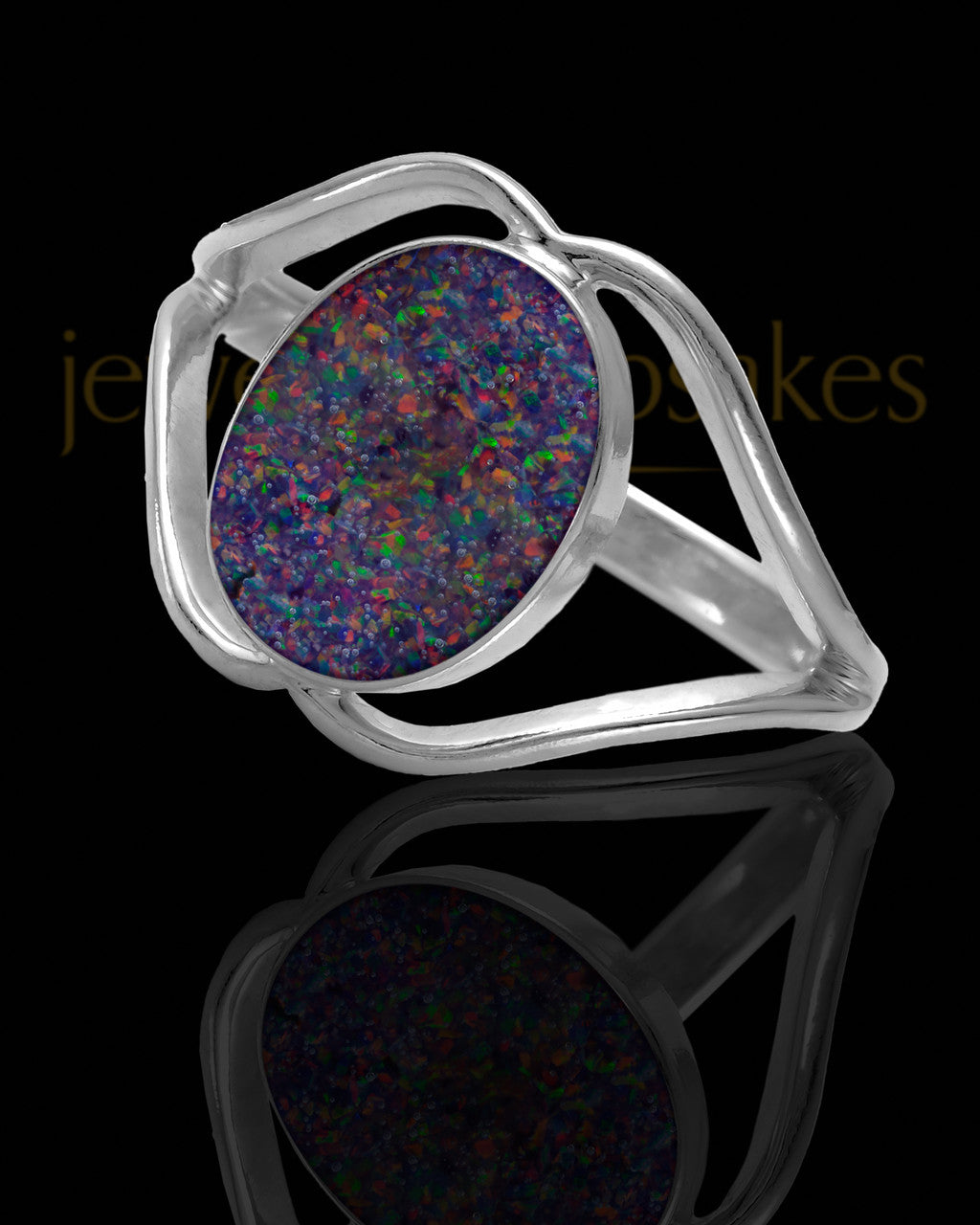 Ladies Yardley Black Blaze Opal Silver Ash Ring