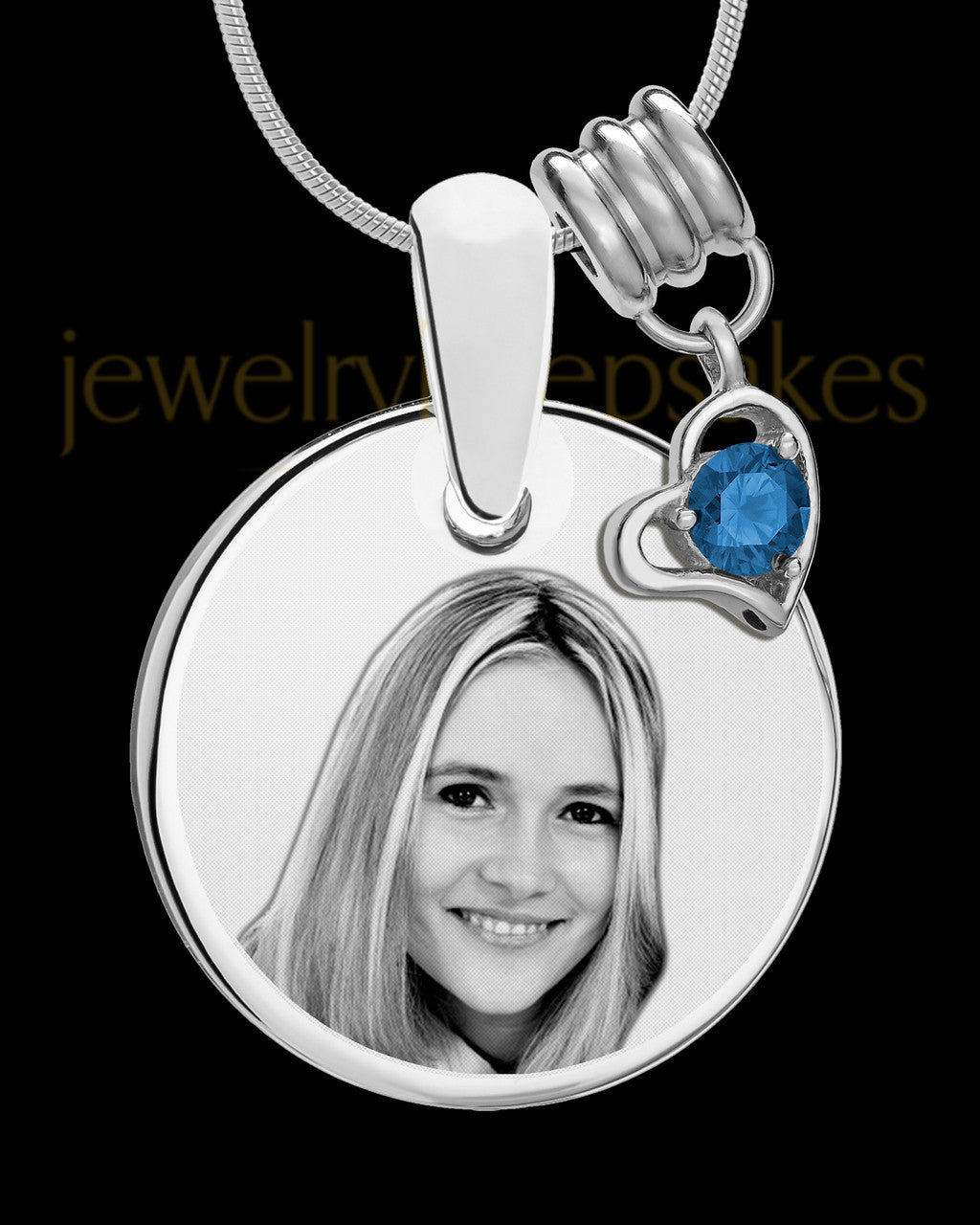 September Photo Engraved Round Pendant Stainless Steel