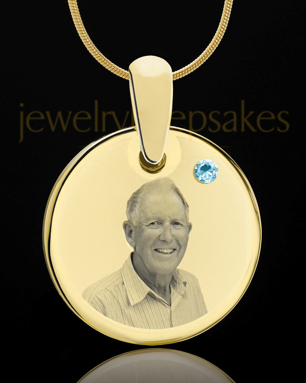 March Birthstone Gold Photo Round Pendant