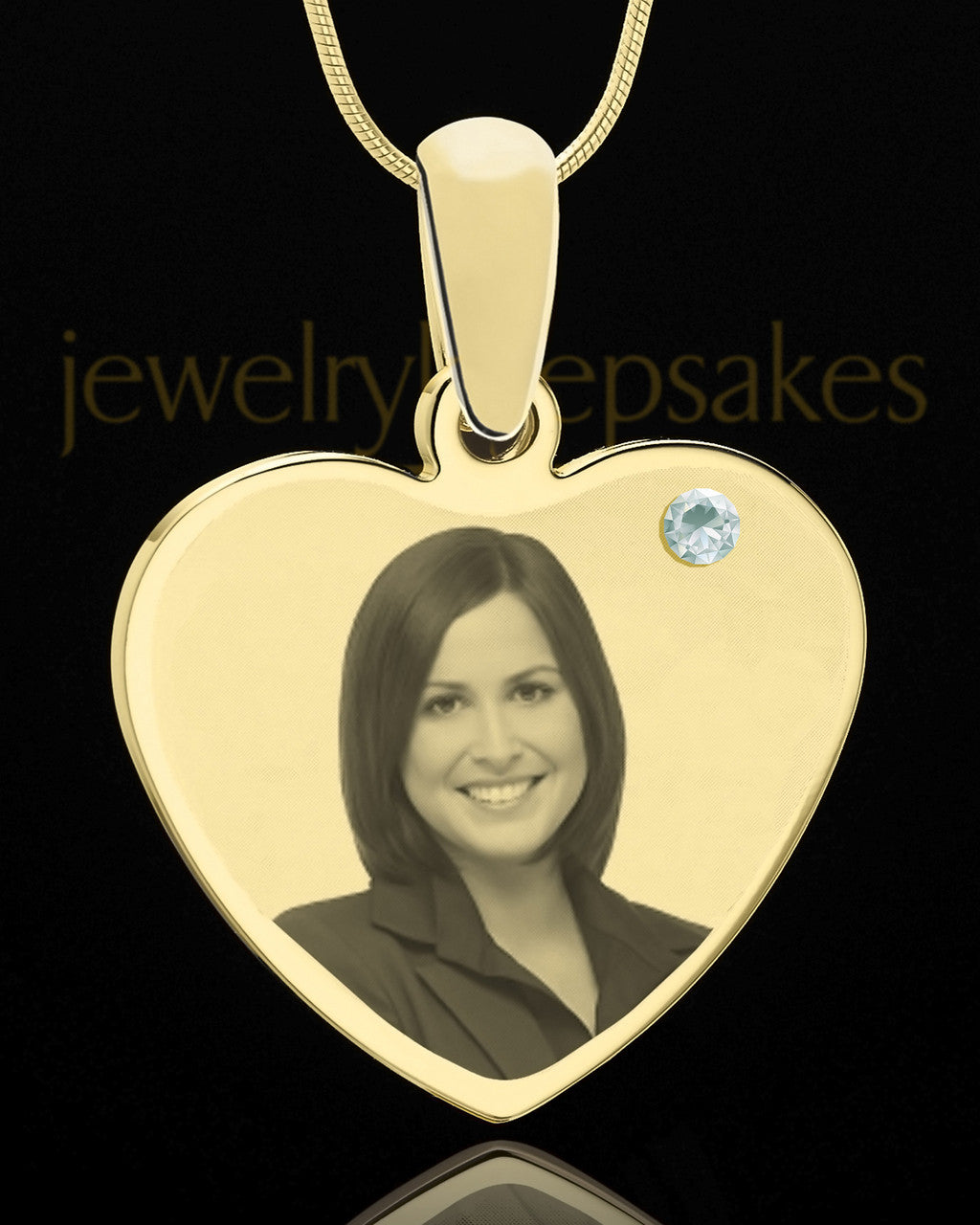 April Gold Heart Photo Engraved Pendant
