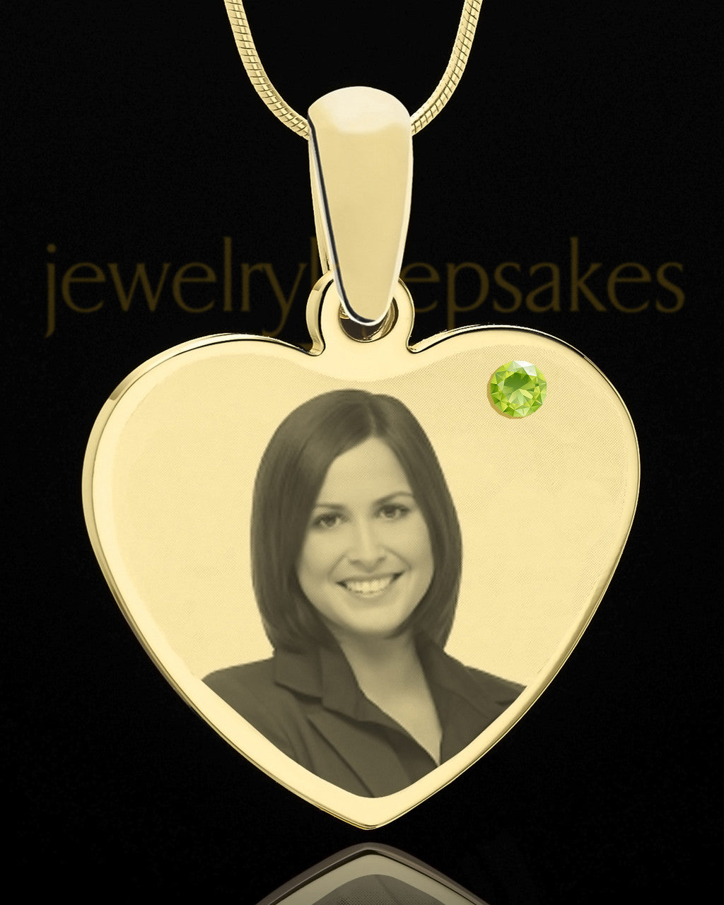 August Gold Heart Photo Engraved Pendant