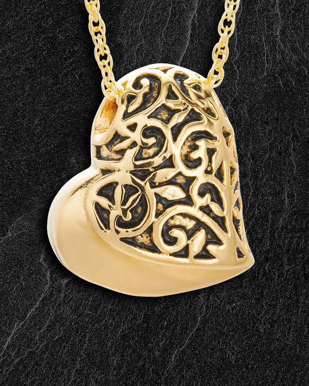 14K Gold Intricate Heart Urn Pendant