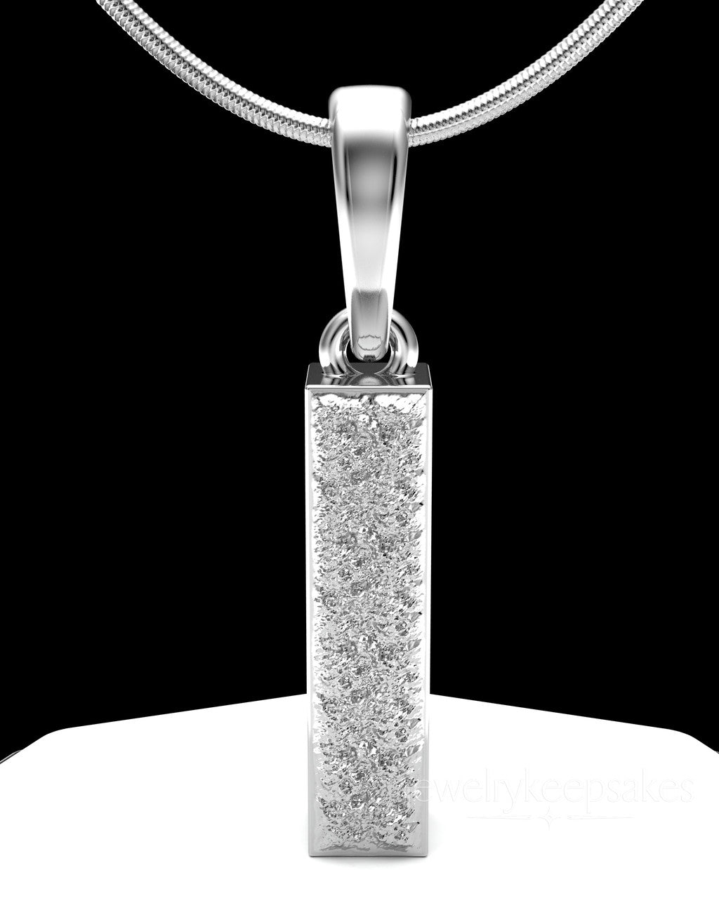 Solid 14k White Gold Textured Rectangle Permanently Sealed Waterproof Cremation Pendant