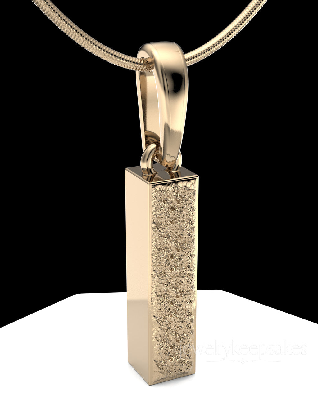 Solid 14k Gold Textured Rectangle Permanently Sealed Waterproof Cremation Pendant