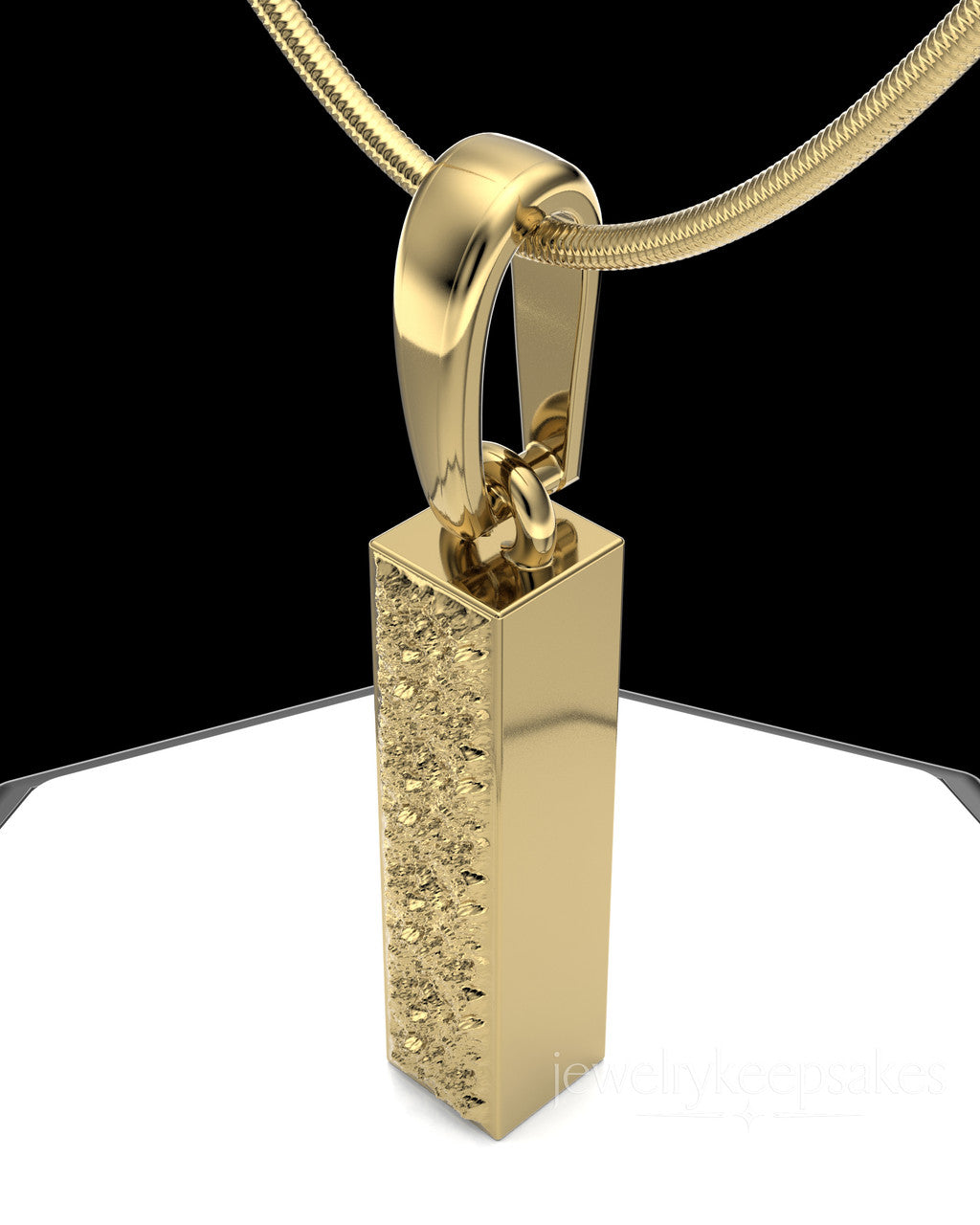 Gold Plated Textured Rectangle Permanently Sealed Waterproof Cremation Pendant